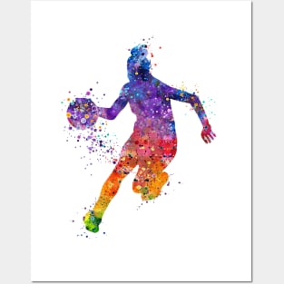 Girl Basketball Player Colorful Watercolor Silhouette Posters and Art